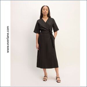 NWT Everlane The Linen Short Sleeve Wrap Dress Black L